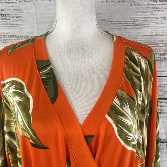 Mlle Gabrielle Dress Plus sz 3X Orange Tropical Slinky Midi Modest Wedding Beach - Picture 5 of 16